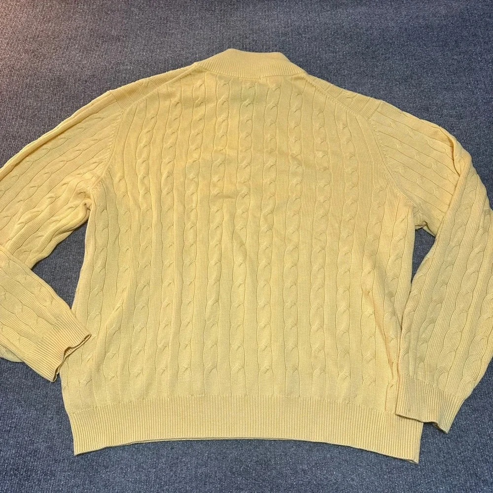 Brooks Brothers 346 Mens XL Yellow Supima Cotton Cable Knit Quarter Zip Sweater - Picture 2 of 7